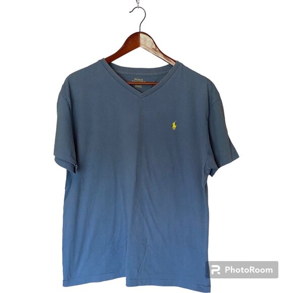Polo Ralph Lauren V-Neck Blue S/S T-Shirt Men's Size L Basic Tee Cotton - Picture 5 of 8